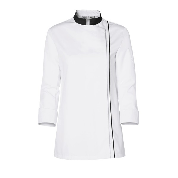 Veste de Cuisine Femme Ajik Manches Longues Blanc/Noir