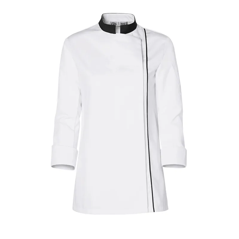 Veste de Cuisine Femme Ajik Manches Longues Blanc/Noir