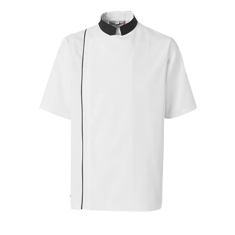 Veste de Cuisine Homme Ajik Manches Courtes Blanc/Noir