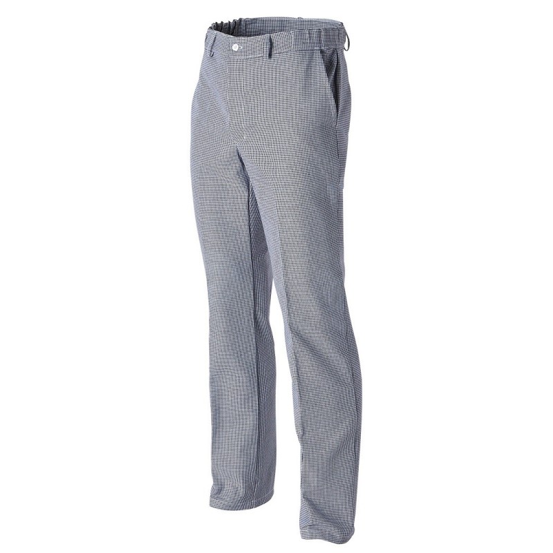 Pantalon de Cuisine Homme Prems Coton Pied de Poule Blanc/Bleu