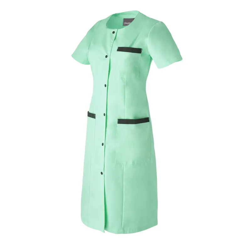 Blouse de Travail Femme Caroline Manches Courtes Vert Menthe/Charbon