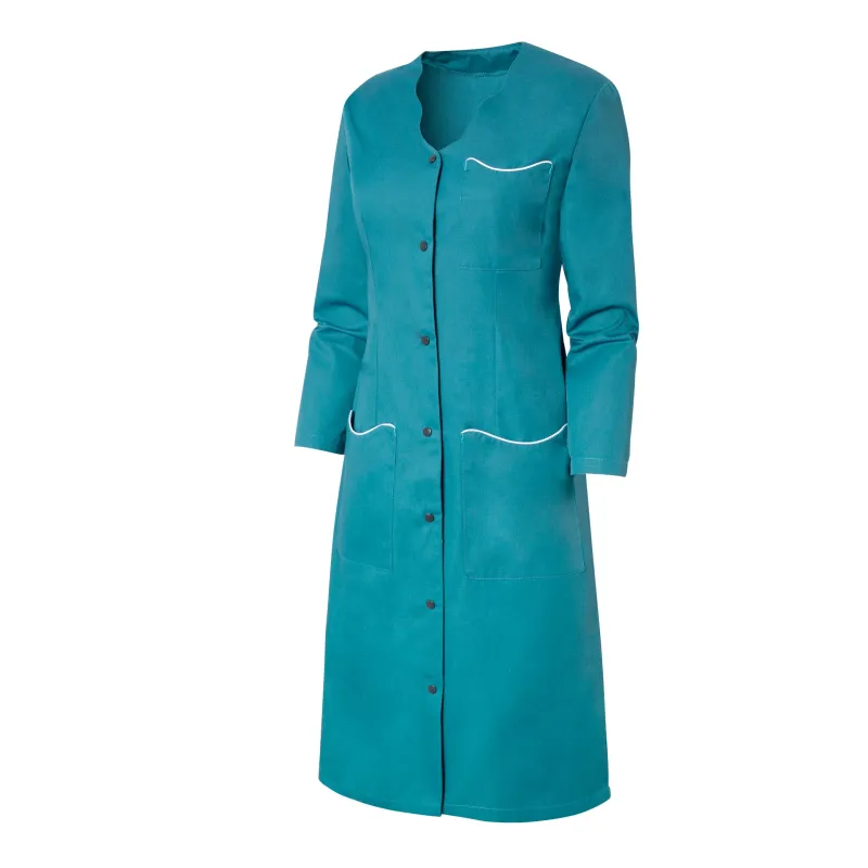 Blouse de Travail Femme Laurene Manches Transformables Bleu Canard/Blanc