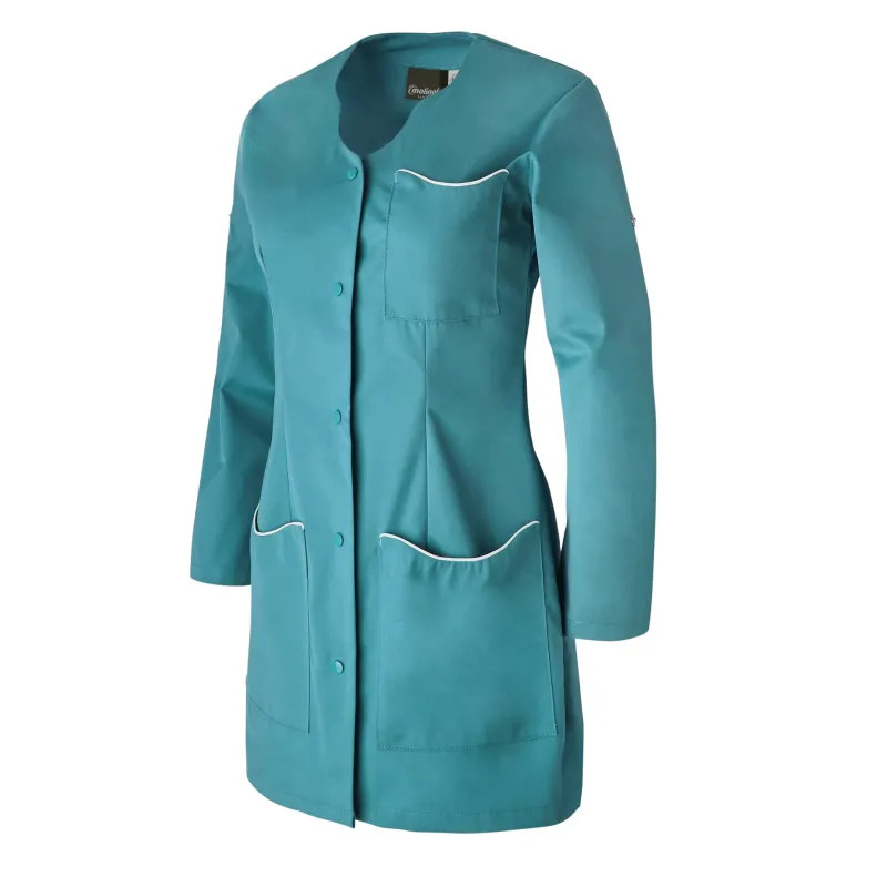 Tunique de Travail Femme Laurie Manches Transformables Bleu Canard/Blanc