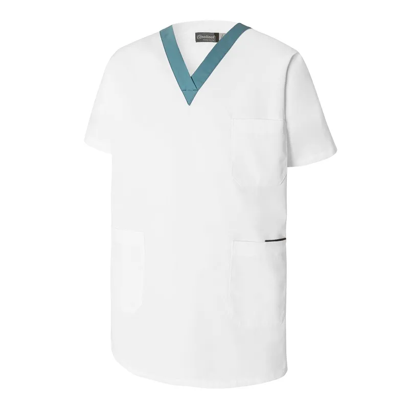 Tunique de travail mixte Everest Blanc & Bleu paon