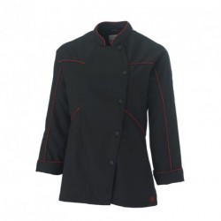 Veste de Cuisine Noir & Rouge AZOTSHOW Femme Manches Longues