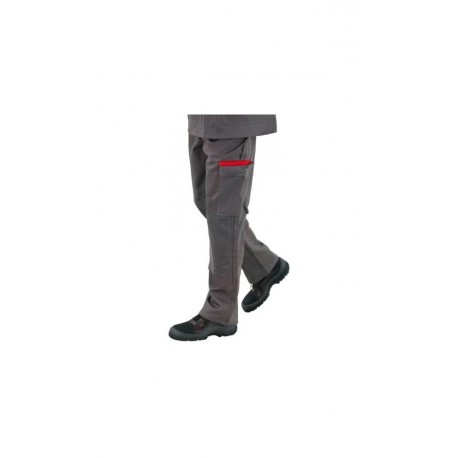 Pantalon Anti Feu Satin Coton Proban Gris acier & Rouge - Homme